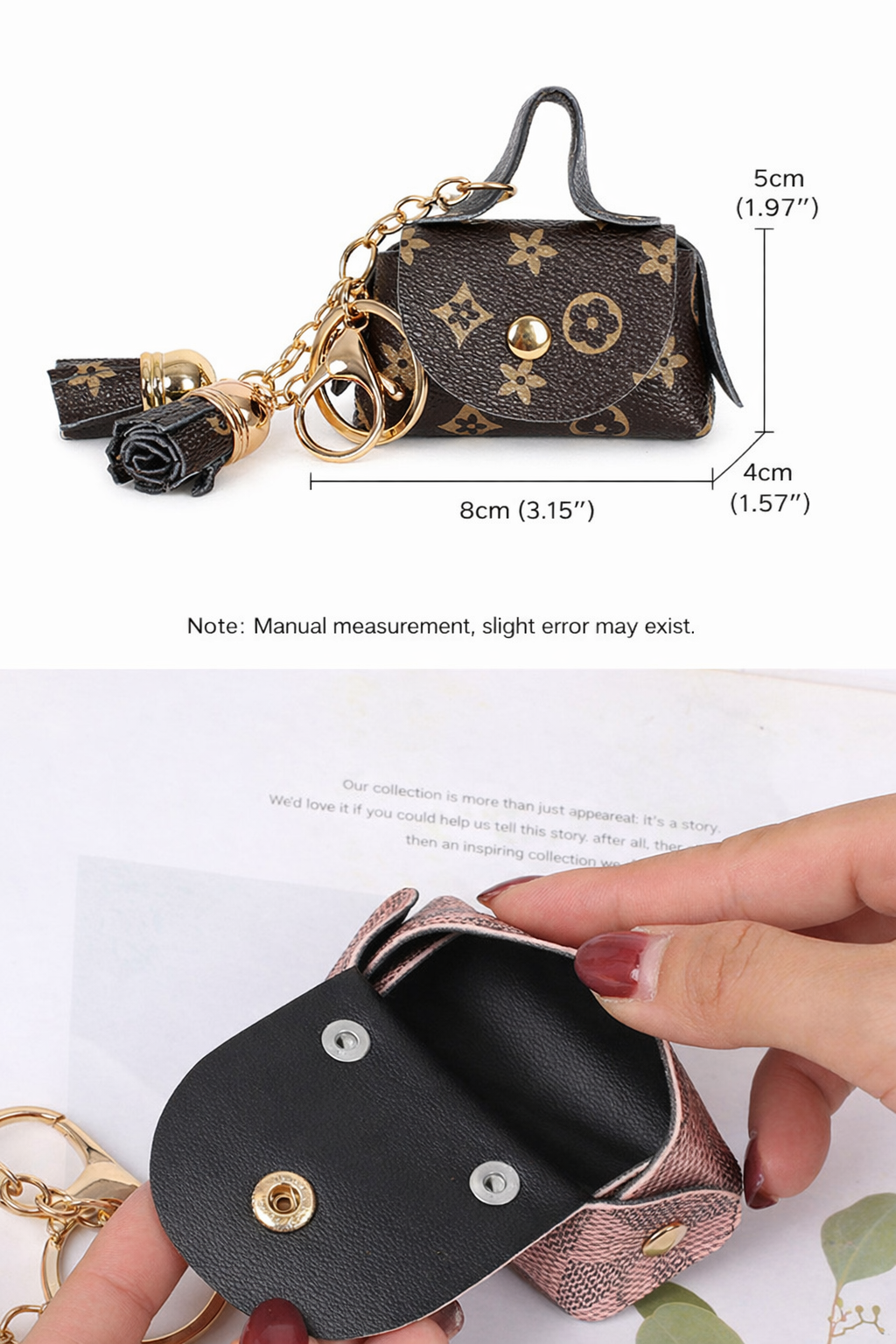 LV style Cute Mini Leather Pouch Bag Charm – Coin Purse, Earbuds Case & Keychain Accessory